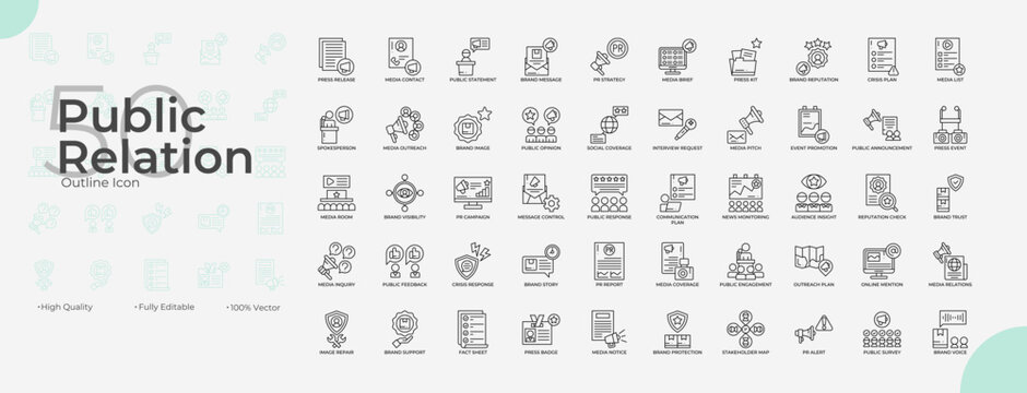 Public Relation Line Editable Icons set
