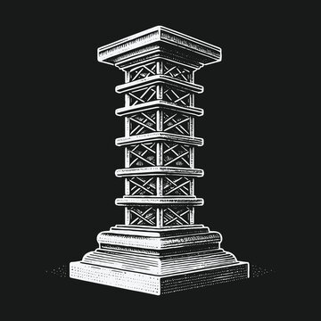 Monochrome Illustration of a Tesla Tower on Black Background.