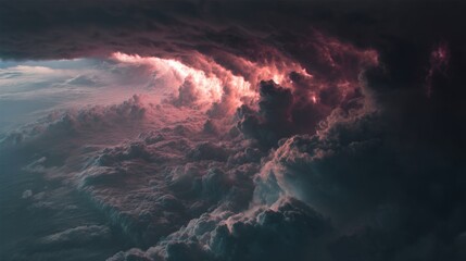 Dramatic storm clouds illuminated by ethereal light