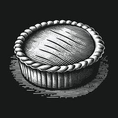 Detailed Engraving Style Illustration of a Savory Pie.