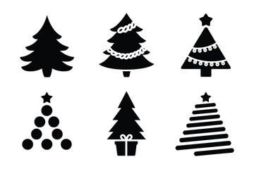 Obraz premium Set of Six Black Silhouette Christmas Trees