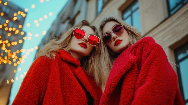 Two Women in Red Coats