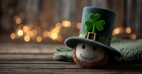A whimsical leprechaun character made from an egg and hat