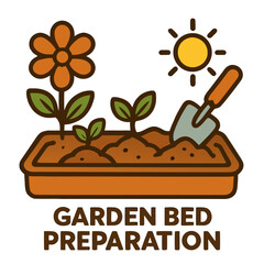 Garden Bed Preparation Icon with Tools