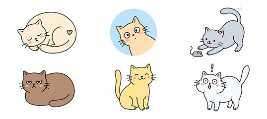 Obraz premium Minimal doodle cat emotions sticker Set.