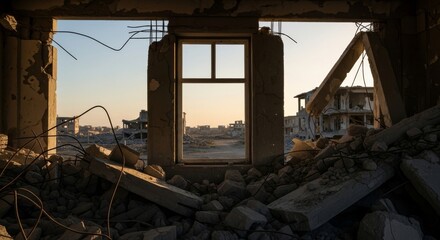 Ruined City Window at Sunset