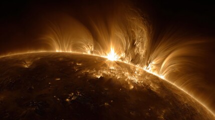 Obraz premium Solar prominence eruption at hot sun surface