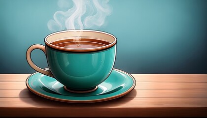 Illustration Of A Teal Cup Filled With Hot Tea