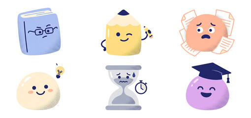 Fototapeta premium Grainy blob study emotions sticker Set.