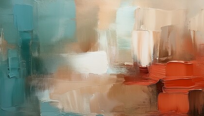 Abstract Textured Background Painting In Neutral Brown Beige Green Blue And Red Color Tones