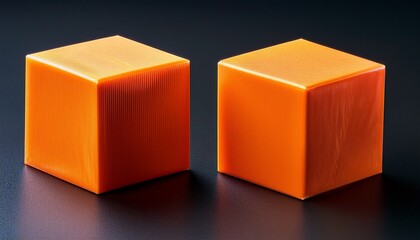 Two Bright Orange Cubes On A Dark Background Front And Side Views