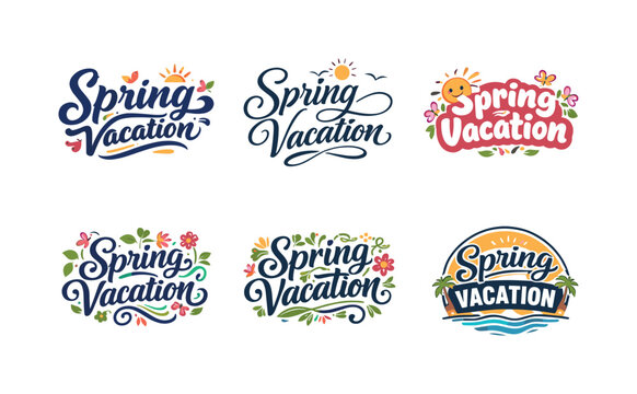 Spring vacation. Set lettering. harmonious lettering variations of the same emblematic concept, each with different artistic interpretation