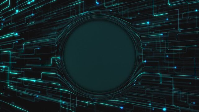 Futuristic 3D circuit board background with streaming nodes of  digital data. This modern stylish technology motion background is a seamless loop with copy space for text or logo.