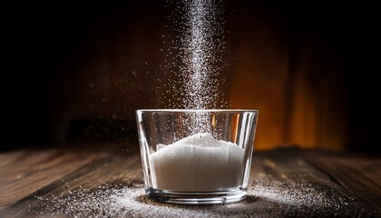 Pouring Sugar A Captivating Shot Showcases The Delicate Cascade Of Sugar Grains Filling A Pristine Glass Evoking A Sense Of Sweetness