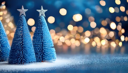 Happy New Year 2026 Celebration With Festive Blue Christmas Trees And Sparkling Bokeh Background