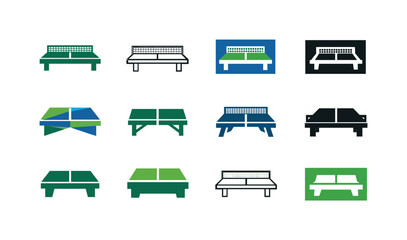 Table Tennis Iconography. Table tennis. Icon set. Set Logo of Table tennis: table with net. harmonious logo variations of the same emblematic concept, each
