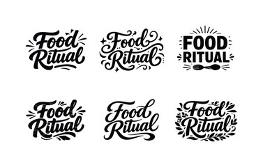 Obraz premium Artistic Lettering Grid. Food ritual branding lettering. Set lettering. harmonious lettering variations of the same emblematic concept, each with different