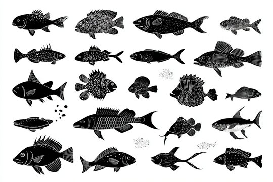Diverse fish silhouette vector collection for creative ocean themed graphic design projects