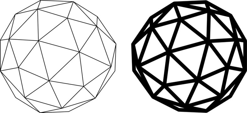 Two geodesic sphere wireframes with contrasting line weights.