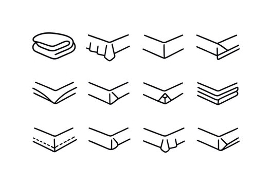 Bedding Corner Detail. Line icon set of Bedding Corner Detail: folded duvet corner, bedspread edge, mattress corner, tucked sheet corner,