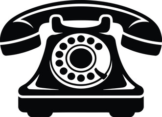 Solid black vintage rotary telephone icon representing old communication devices and historical technology
