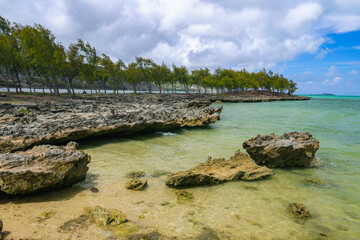 Obraz premium Scenic landscape of Anse Grand Var, Rodrigues Island, Indian Ocean, Mauritius Archipelago, Africa