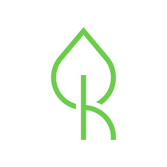 Letter K or R leaf minimal logo design