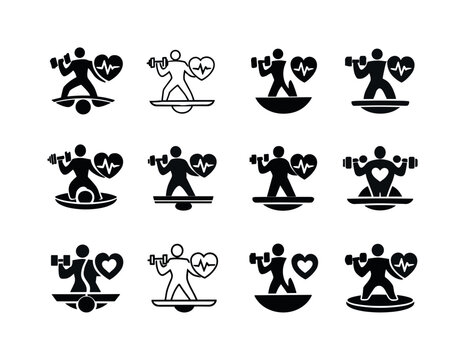 full-body workout. Icon set. Set Logo of full-body workout: strength and cardio balance. harmonious logo variations of the same emblematic