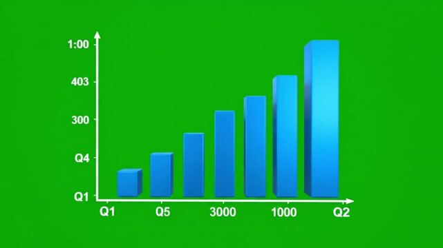 Blue bar graph showing quarterly data on green background for business analysis