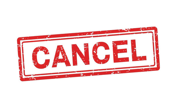 Red cancel stamp on with distressed texture, rejection symbol