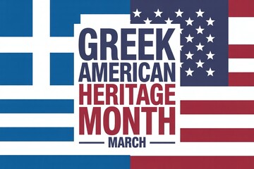Fototapeta premium March is Greek American Heritage Month Banner with Interlocked Heart Shaped Flags for Cultural Unity and Community Awareness Campaigns