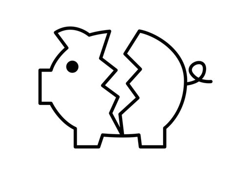 Hucha de cerdito rota por la mitad en estilo lineal 