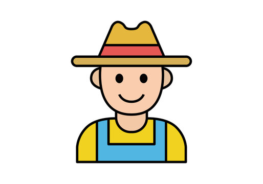 Avatar de agricultor sonriente con sombrero de paja y peto azul 
