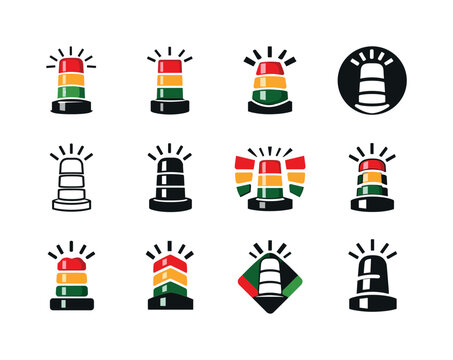 Safety warning lights. Icon set. Set Logo of Safety warning lights: industrial signal light tower. harmonious logo variations of the same