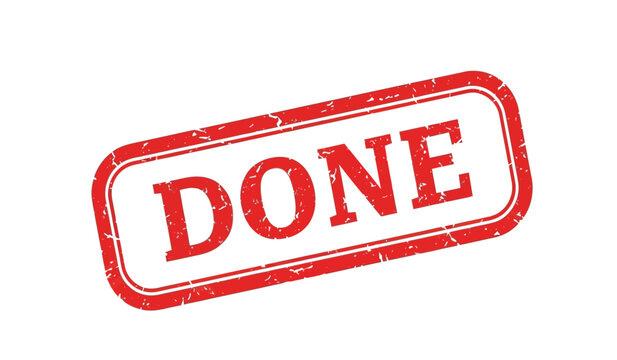 Red stamp with the word done on a, indicating completion or approval
