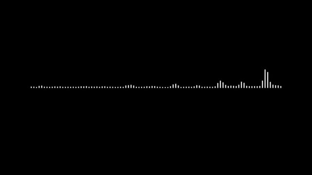 Dynamic white sound wave animation, audio waveform spectrum visualizer, digital music equalizer effect, futuristic frequency motion graphics, black background 4k video..