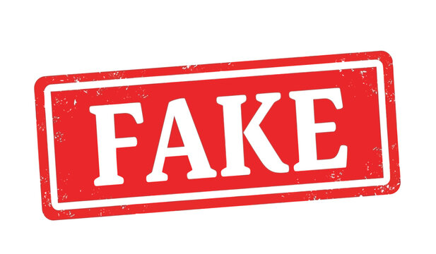 Red fake stamp on with white text in rectangle