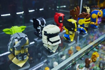 Naklejka premium Moscow, Russia. - June 23, 2025: Lego construction kit, old models. Collection of the famous toy series