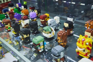 Naklejka premium Moscow, Russia. - June 23, 2025: Lego construction kit, old models. Collection of the famous toy series