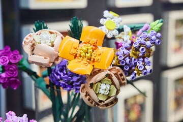 Naklejka premium Moscow, Russia. - June 23, 2025: Lego construction kit, old models. Collection of the famous toy series