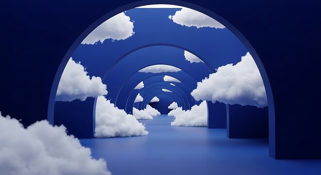 A series of repeating cloud arches forming a symmetrical tunnel