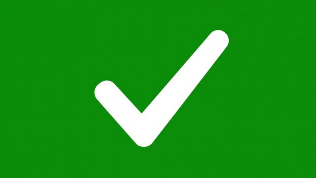 Centered white checkmark symbol displayed on vibrant green background, flat design icon view, isolated perspective for success indication