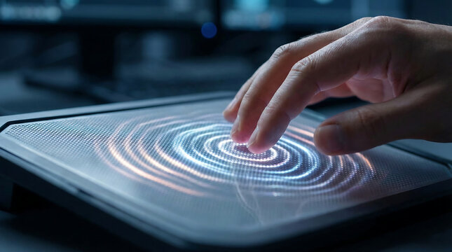 Futuristic Haptic Interface with Glowing Tactile Feedback and Hand Interaction
