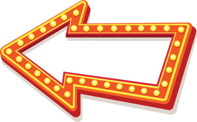 Shiny glowing left arrow. Retro light box, vintage casino, cinema, theather frame illustration