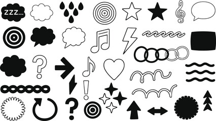 Hand Drawn Arrow, Star & Heart Doodle Circle Set &ndash; Minimal Sketch Vector Elements