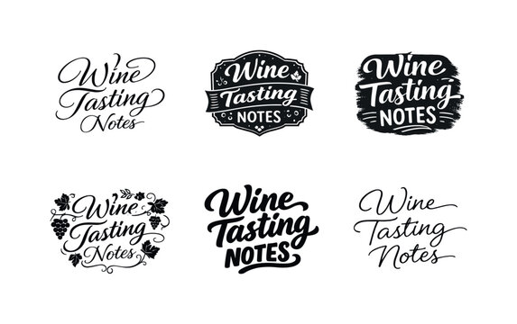 Wine tasting notes lettering. Set lettering. harmonious lettering variations of the same emblematic concept, each with different artistic