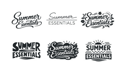 Fototapeta premium Summer Style Lettering. Summer essentials style. Set lettering. harmonious lettering variations of the same emblematic concept, each with different artistic