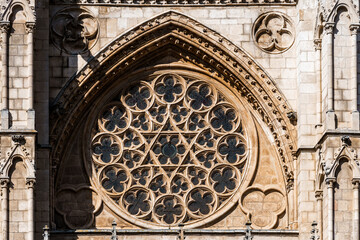 Burgos Cathedral rose window gothic architecture detail view © jjfarq