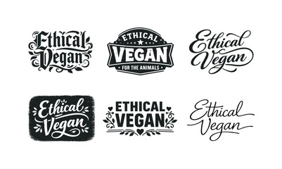 Fototapeta premium Ethical vegan quote. Set lettering. harmonious lettering variations of the same emblematic concept, each with different artistic