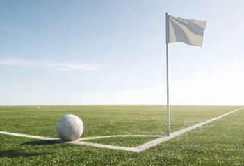 Soccer Ball At Corner Of Green Field Under Bright Sky With Distant Goal football